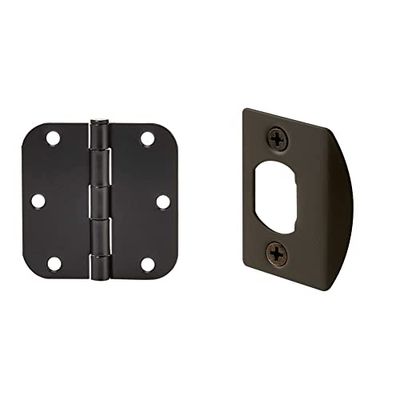 Amazon Basics Rounded 3.5 Inch x 3.5 Inch Door Hinges, 18 Pack, Matte Black & Prime-Line E 2516 Door Latch Strike Plate, Steel Construction, Classic Bronze Finish (2 Pack) $43.82 (Reg $47.16)
