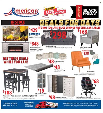American Furniture Warehouse (AZ, CO, TX) Weekly Ad Flyer Specials November 26 to December 3, 2023