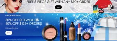MAC Cosmetics Canada Cyber Monday Sale: 30% off Sitewide + 40% $125 or More + Free 5 Piece Gift with any $90 Order