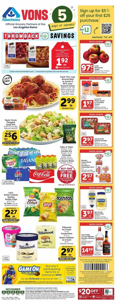 Vons (CA) Weekly Ad Flyer Specials November 24 to November 28, 2023