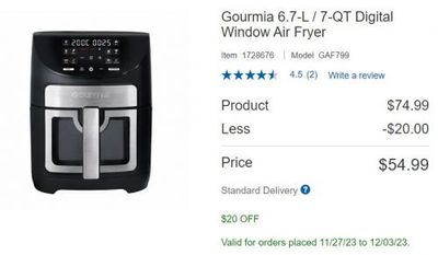 Costco Canada: Gourmia 6.7-L / 7-QT Digital Window Air Fryer $44.99 In-Store or $54.99 Online