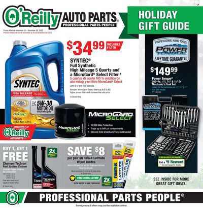 O'Reilly Auto Parts Weekly Ad Flyer Specials November 29 to December 26, 2023