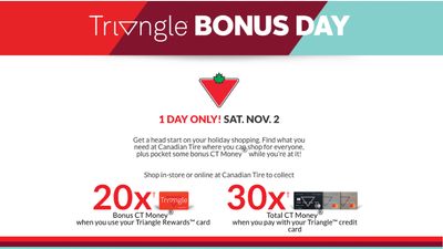 Canadian Tire 1 Day Bonus Day: Today, Get 20X – 30X CT Money!
