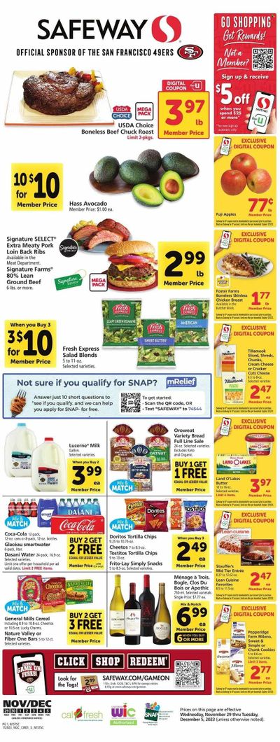Safeway (CA) Weekly Ad Flyer Specials November 29 to December 5, 2023