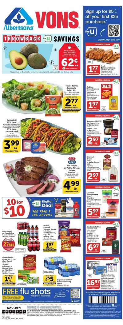 Vons (CA) Weekly Ad Flyer Specials November 29 to December 5, 2023