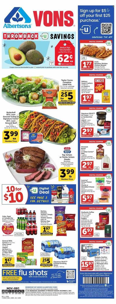 Vons (CA) Weekly Ad Flyer Specials November 29 to December 5, 2023