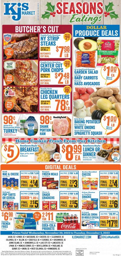 KJ´s Market (GA, SC) Weekly Ad Flyer Specials November 29 to December 6, 2023