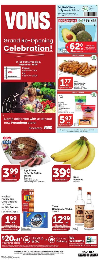 Vons (CA) Weekly Ad Flyer Specials November 29 to December 5, 2023