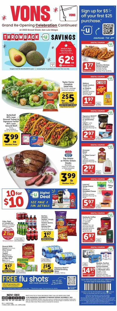 Vons (CA) Weekly Ad Flyer Specials November 29 to December 5, 2023