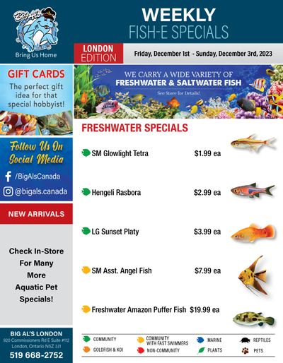 Big Al's (London) Weekend Specials December 1 to 3