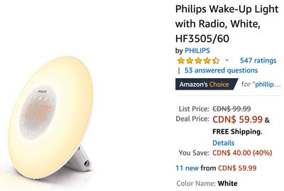 Amazon Canada Deals: Save 40% on Philips Wake-Up Light with Radio