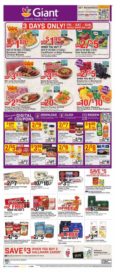 Giant Food (DE, MD, VA) Weekly Ad Flyer Specials December 1 to December 7, 2023