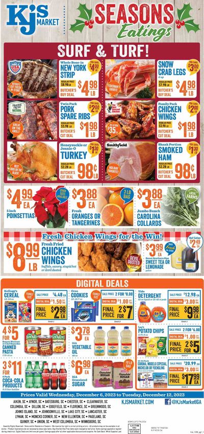 KJ´s Market (GA, SC) Weekly Ad Flyer Specials December 6 to December 12, 2023