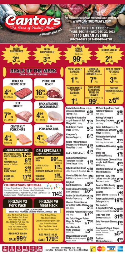 Cantor's Meats Flyer December 14 to 20