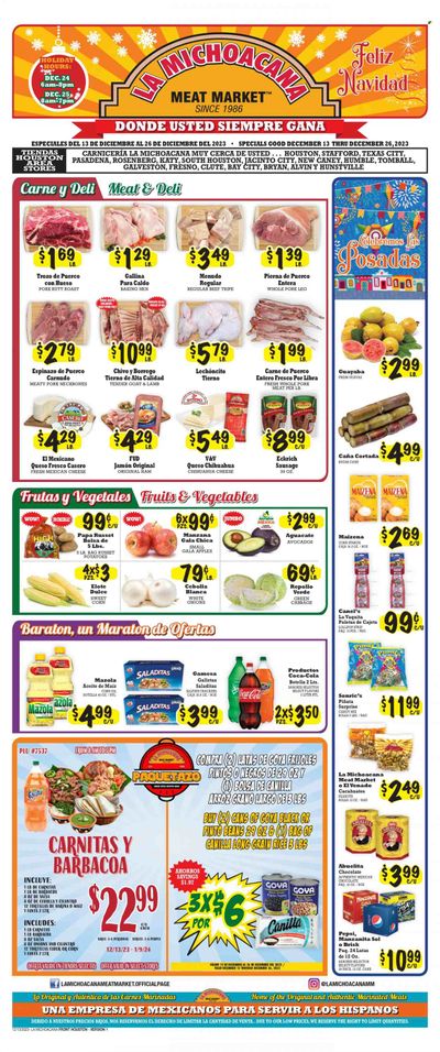 La Michoacana Meat Market (TX) Weekly Ad Flyer Specials December 13 to December 26, 2023