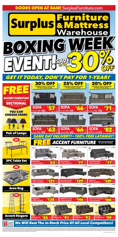Surplus Furniture & Mattress Warehouse (Dartmouth, Charlottetown, Moncton, Saint John, Fredericton) Flyer December 18 to 31