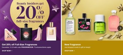 Sephora Canada Pre Boxing Week Offers: 20% off Full Size Fragrances for Beauty Insiders + Free Same Day Delivery + Sale