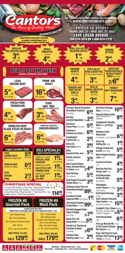 Cantor's Meats Flyer December 21 to 27