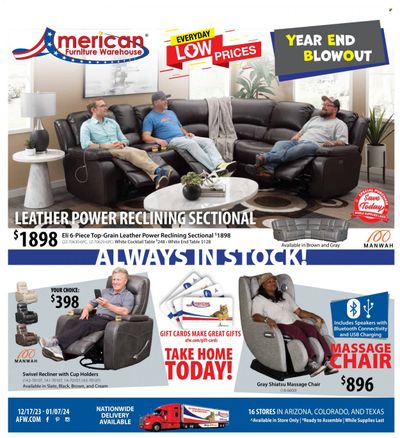 American Furniture Warehouse (AZ, CO, TX) Weekly Ad Flyer Specials December 17 to January 7, 2024