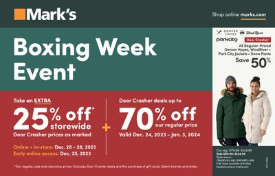 Mark's Boxing Week Event Flyer December 24 to January 3