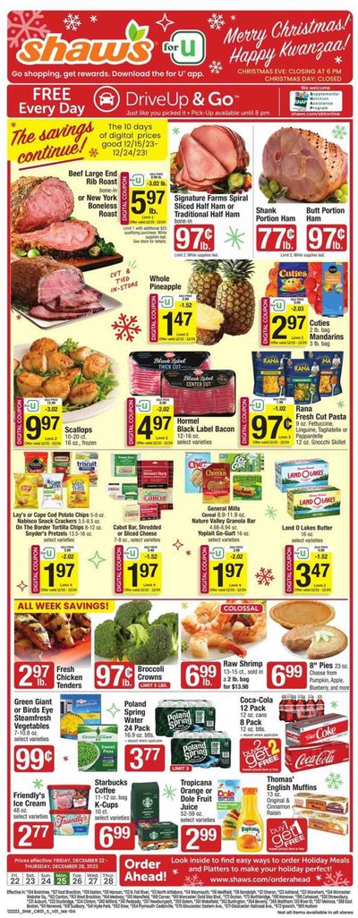 Shaw’s (MA, ME, NH, RI, VT) Weekly Ad Flyer Specials December 22 to December 28, 2023
