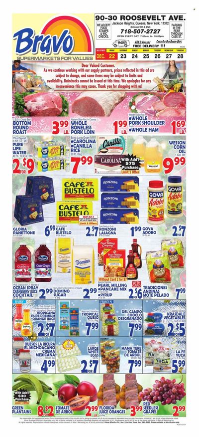 Bravo Supermarkets (CT, FL, MA, NJ, NY, PA) Weekly Ad Flyer Specials December 22 to December 28, 2023