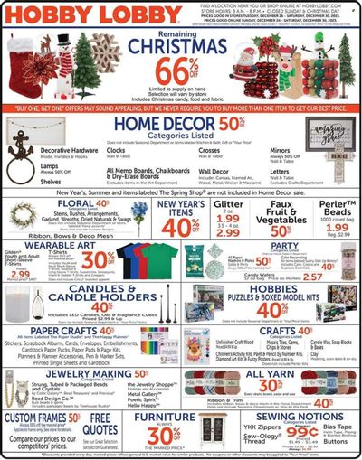 Hobby Lobby Weekly Ad Flyer Specials December 24 to December 30, 2023
