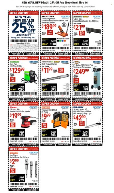 Harbor Freight Weekly Ad Flyer Specials December 29 to January 1, 2024