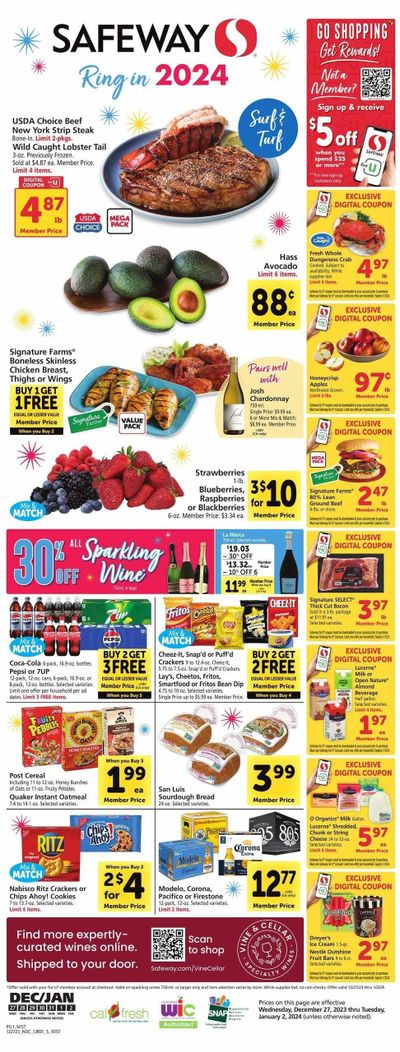 Safeway (CA) Weekly Ad Flyer Specials December 27 to January 2, 2024
