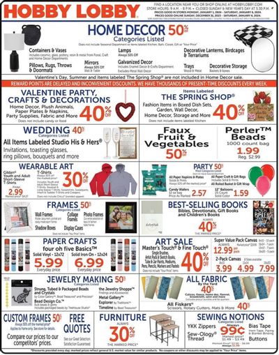 Hobby Lobby Weekly Ad Flyer Specials December 31 to January 6, 2024