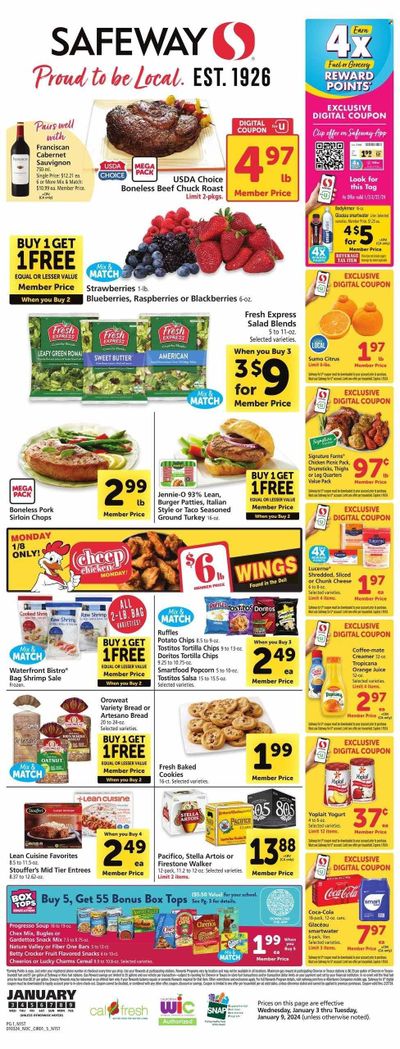 Safeway (CA) Weekly Ad Flyer Specials January 3 to January 9, 2024