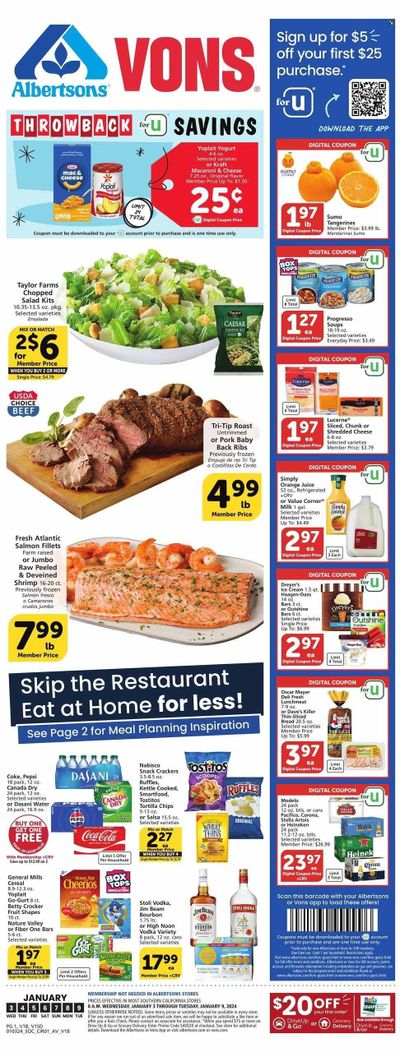 Vons (CA) Weekly Ad Flyer Specials January 3 to January 9, 2024