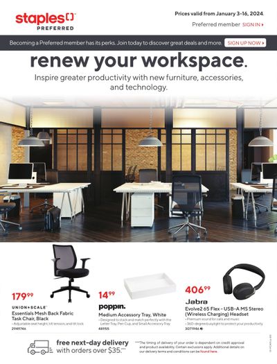 Staples Renew Your Workspace Flyer January 3 to 16