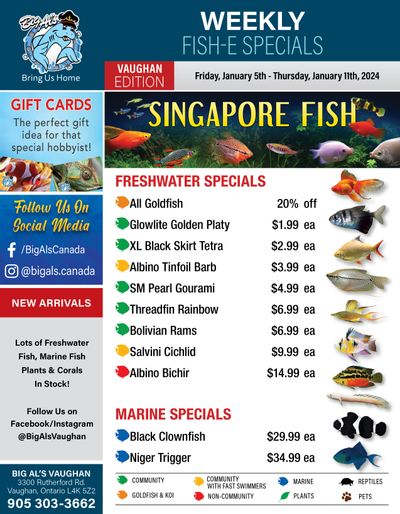 Big Al's (Vaughan) Weekly Specials January 5 to 11