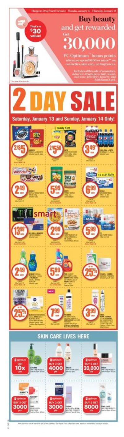 Shoppers Drug Mart Canada: 20,000 PC Optimum Points Loadable Offer January 12th – 14th + 30,000 Points When You Spend $100 or More on Cosmetics January 15th – 18th