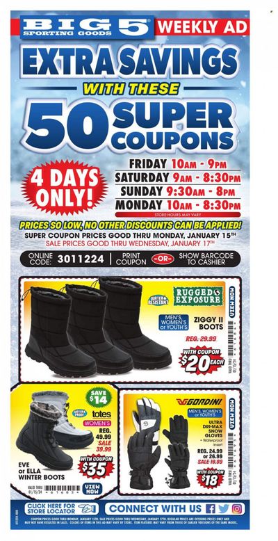 Big 5 (AZ, CA, CO, ID, NM, OR, UT, WA) Weekly Ad Flyer Specials January 12 to January 15, 2024