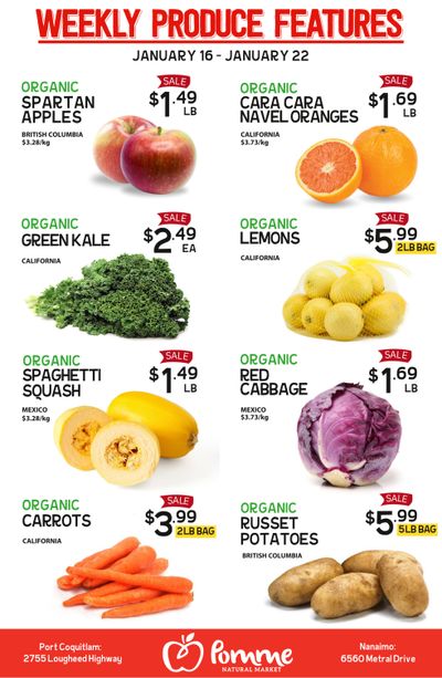 Pomme Natural Market Weekly Produce Flyer January 16 to 22