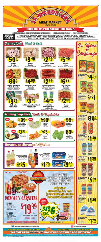La Michoacana Meat Market (TX) Weekly Ad Flyer Specials January 10 to January 23, 2024
