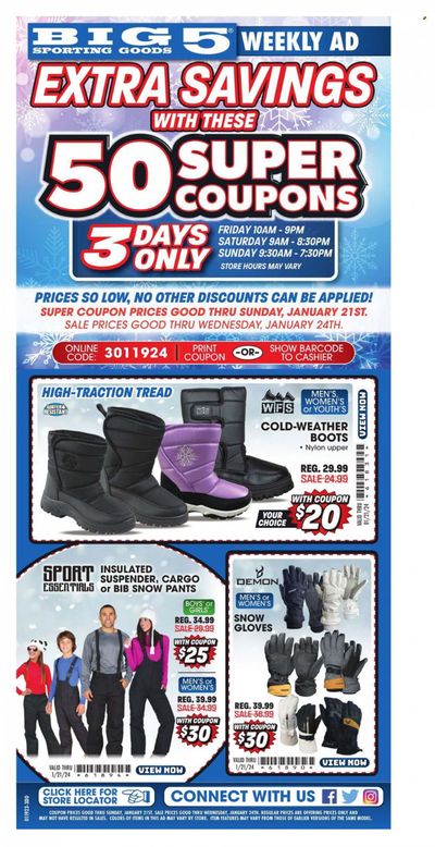 Big 5 (AZ, CA, CO, ID, NM, OR, UT, WA) Weekly Ad Flyer Specials January 19 to January 21, 2024
