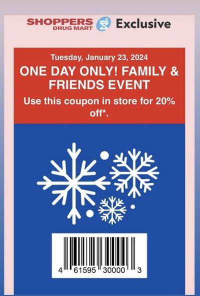 Shoppers Drug Mart Family & Friends Event: Save 20% with Coupon January 23rd