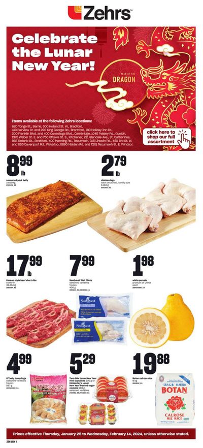 Zehrs Lunar New Year Flyer January 25 to February 14