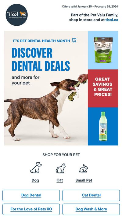 Tisol Pet Nutrition & Supply Stores Flyer January 25 to February 28