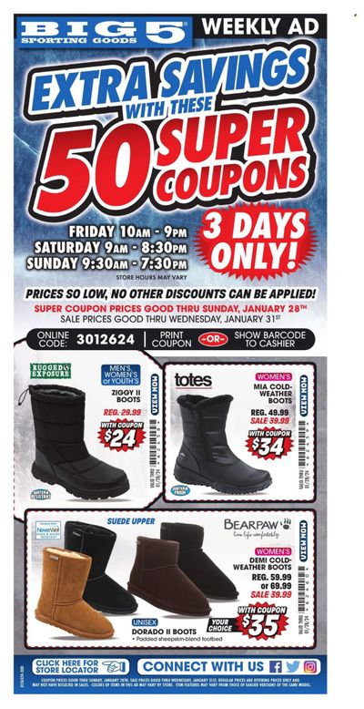 Big 5 (AZ, CA, CO, ID, NM, OR, UT, WA) Weekly Ad Flyer Specials January 28 to January 31, 2024