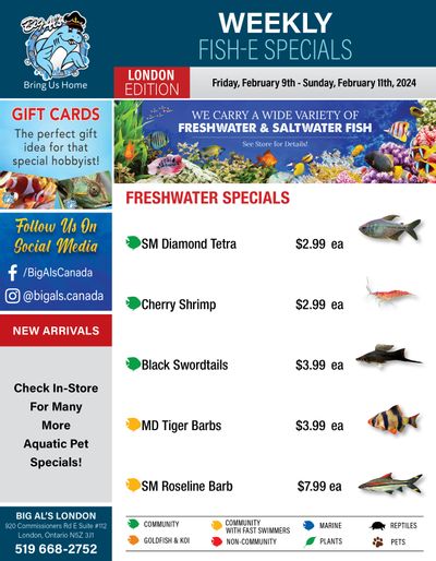 Big Al's (London) Weekend Specials February 9 to 11 Big Al's (London) Weekend Specials February 9 to 11