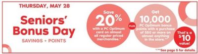 Shoppers Drug Mart Canada Seniors Bonus Day Deals: Today, Save 20% & Receive 10,000 PC Optimum Bonus Points