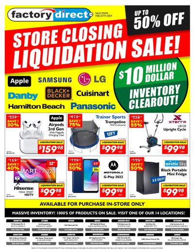 Factory Direct Store Closing Liquidation Sale Flyer February 16 to 25