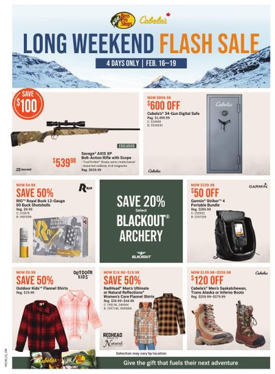 Cabela's Long Weekend Flash Sale Flyer February 16 to 19