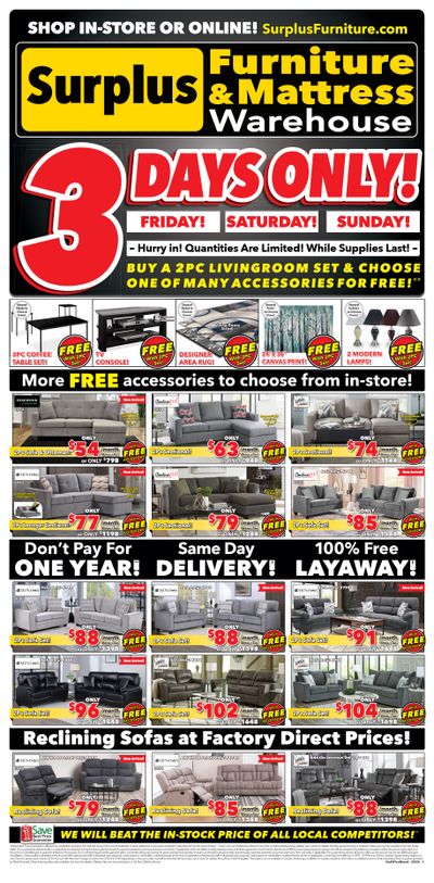 Surplus Furniture & Mattress Warehouse (Winnipeg, Brandon) Flyer February 26 to March 3