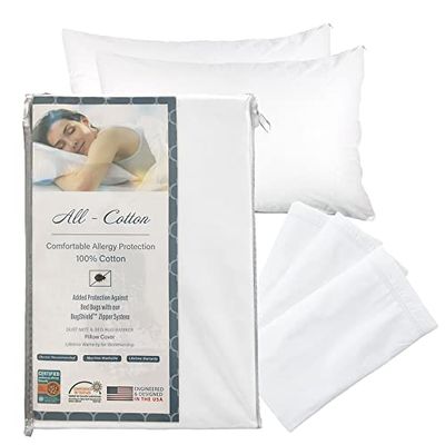 National Allergy Premium 100% Cotton Zippered Pillow Protector - Standard Size - White - 2 Pack - 300 Thread Count - Hypoallergenic Bed Pillowcase with Zipper - Breathable Encasement Cover $19.88 (Reg $33.76)