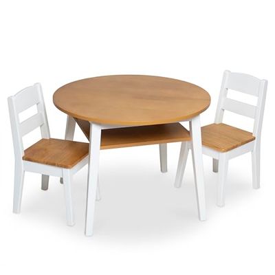 Melissa & Doug Wooden Round Table and 2 Chairs Set – Kids Furniture for Playroom, Light Woodgrain and White 2-Tone Finish|Two-Tone Round Wooden Toddler And Kids Table And Chairs Activity Furniture Set $143.15 (Reg $323.99)